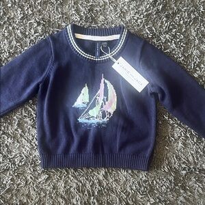 Janie and Jack Navy Sweater with Pastel Sailboat Motif